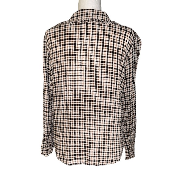 Zara Houndstooth Print Ruffle Peter Pan Collar Button Down Blouse - M - Picture 8 of 14